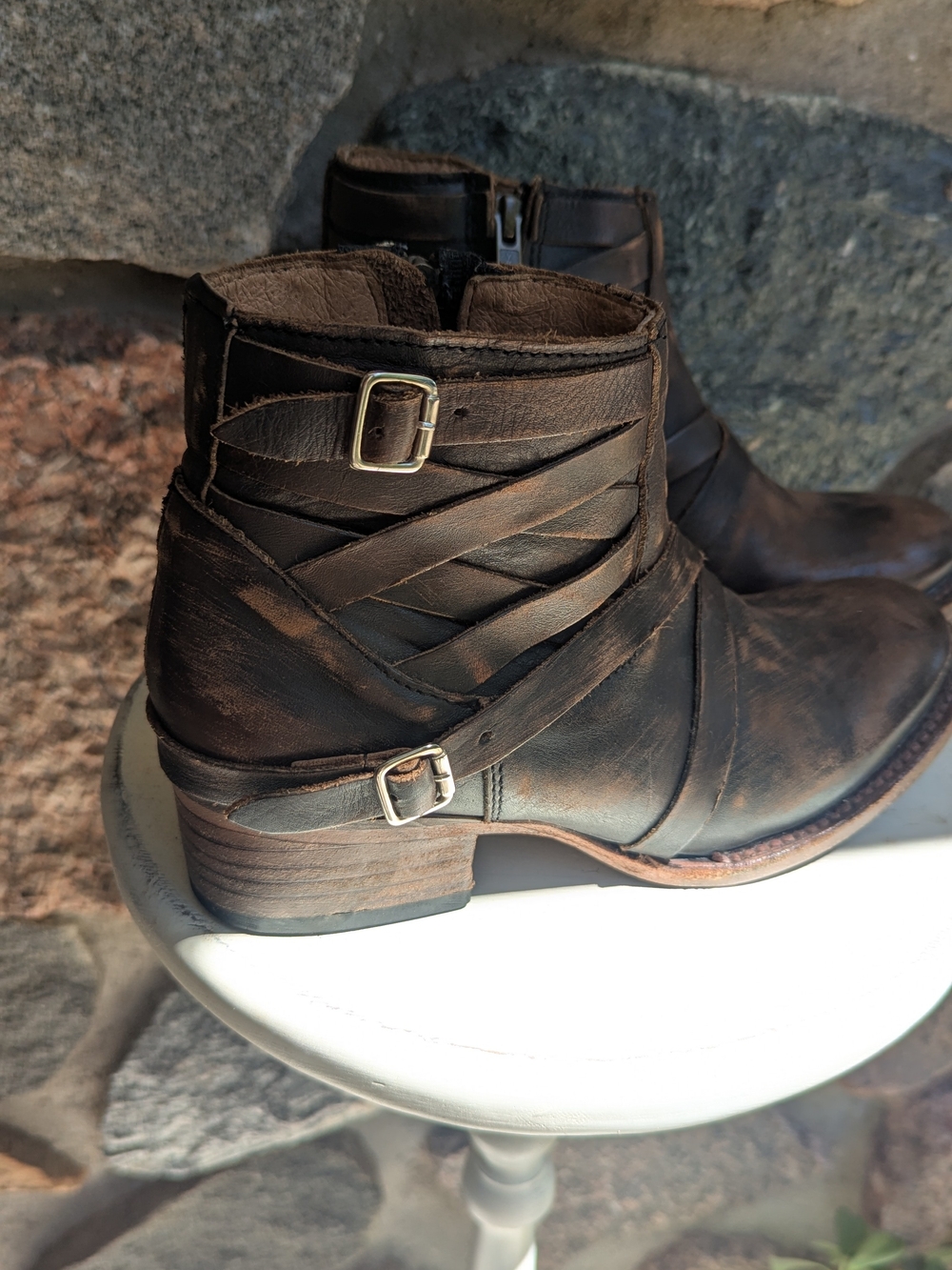 Free Bird Brown Leather Ankle Boots with Buckle Straps